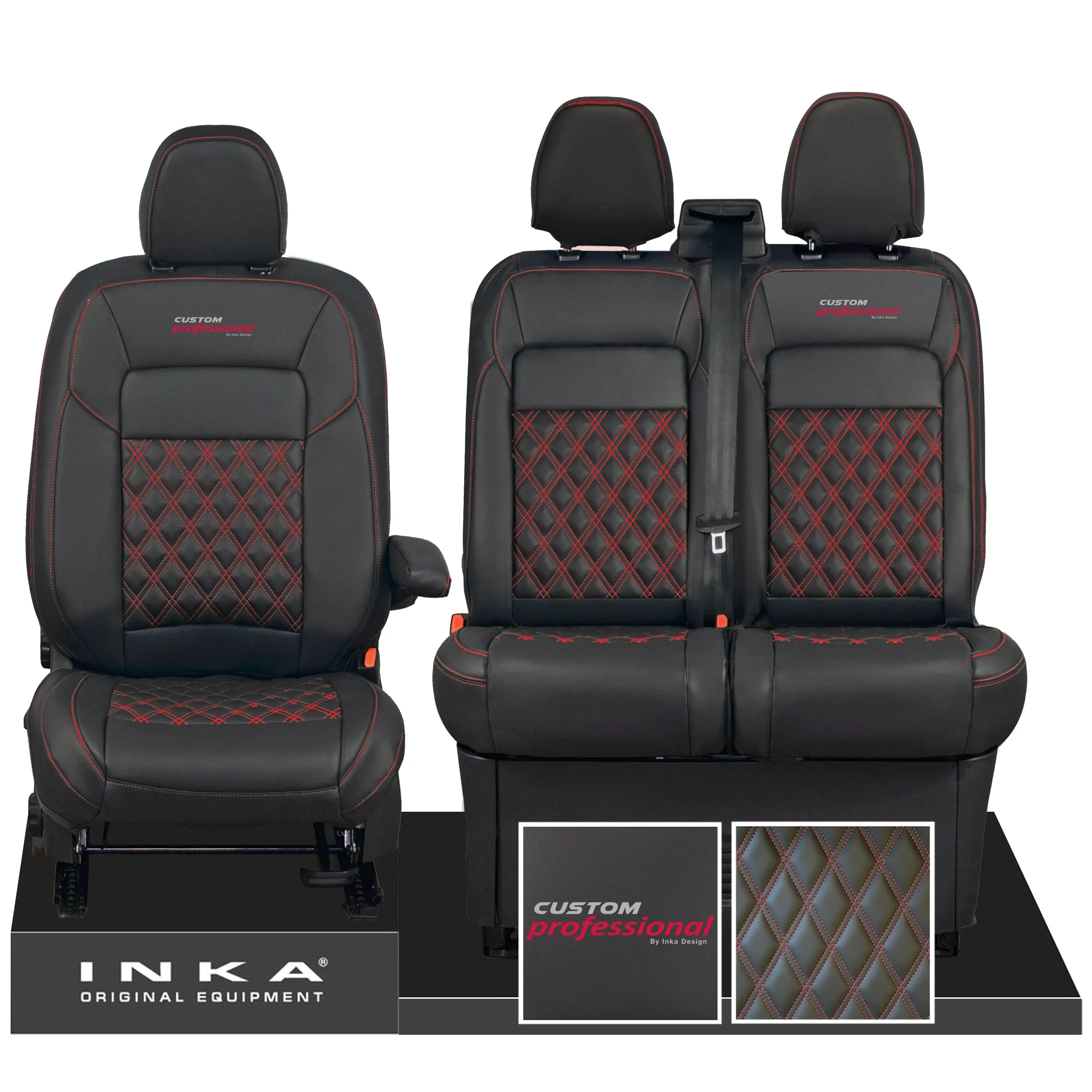 All New Ford Transit Custom Front 1 2 CUSTOM PROFESSIONAL INKA Bentley Leatherette Tailored Seat Covers Black MY-2024 (Choice of 7 Colours)