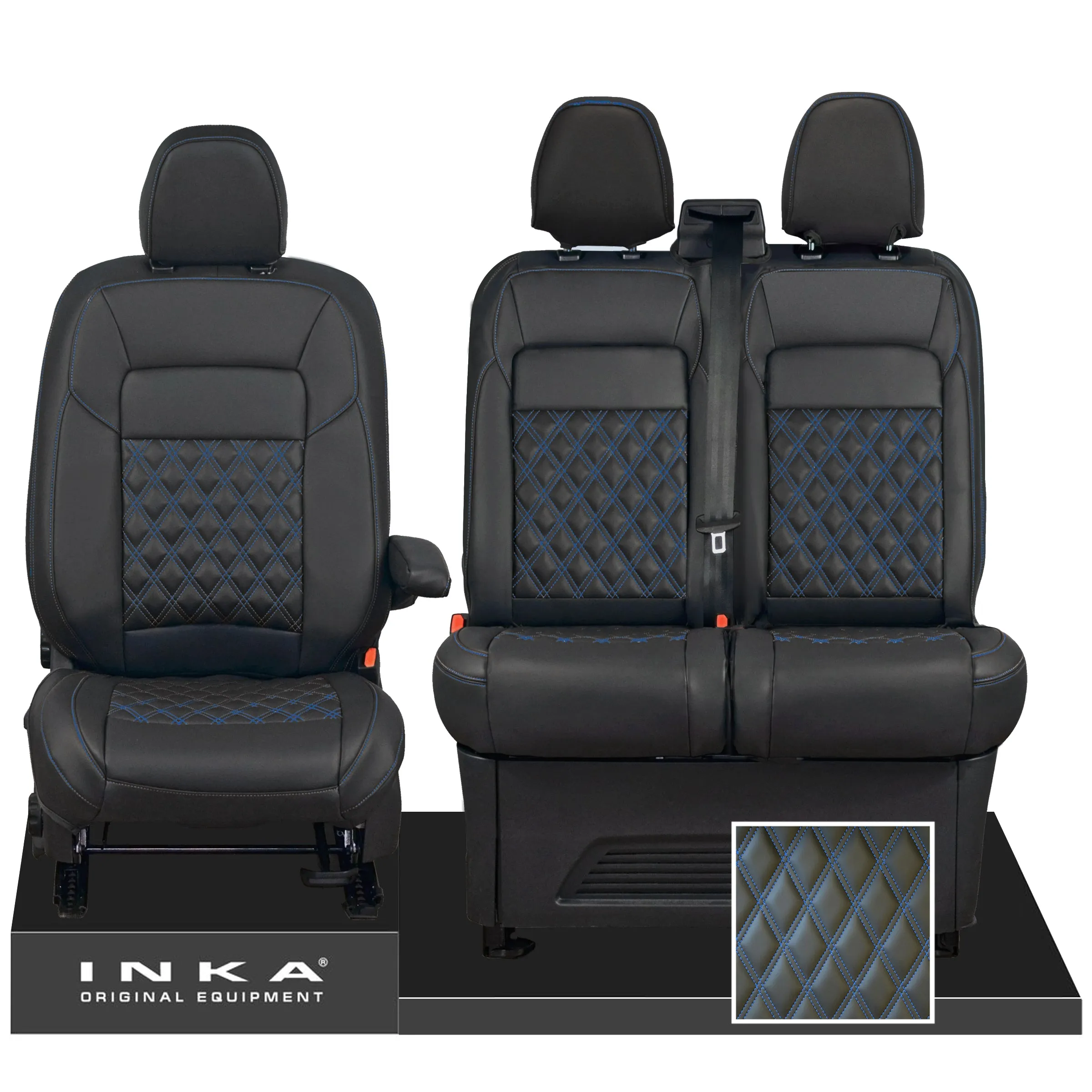 All New Ford Transit Custom Front 1 2 INKA Bentley Leatherette Tailored Seat Covers Black MY-2024 (Choice of 7 Colours)
