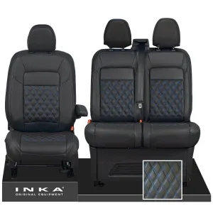 All New Ford Transit Custom Front 1 2 INKA Bentley Leatherette Tailored Seat Covers Black MY-2024 (Choice of 7 Colours)