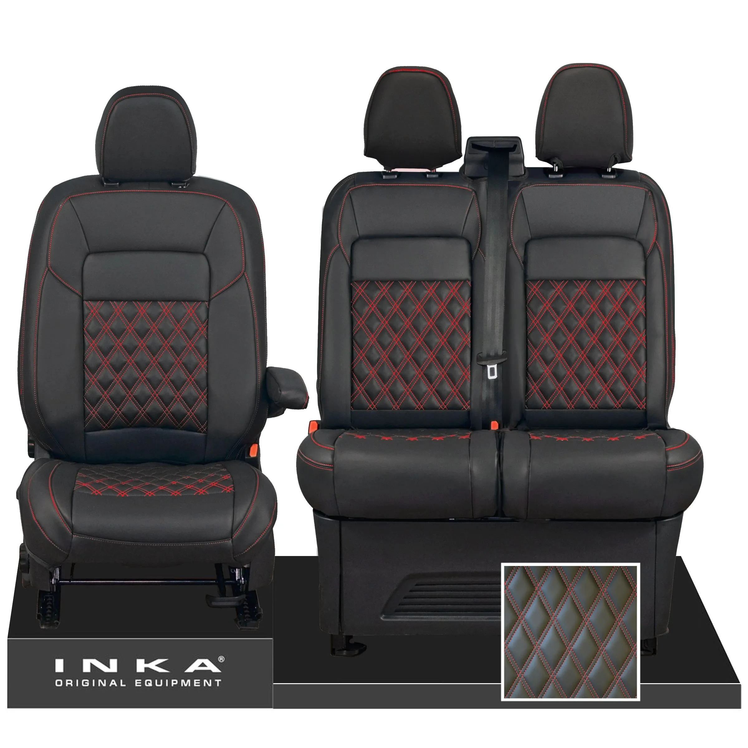 All New Ford Transit Custom Front 1 2 INKA Bentley Leatherette Tailored Seat Covers Black MY-2024 (Choice of 7 Colours)