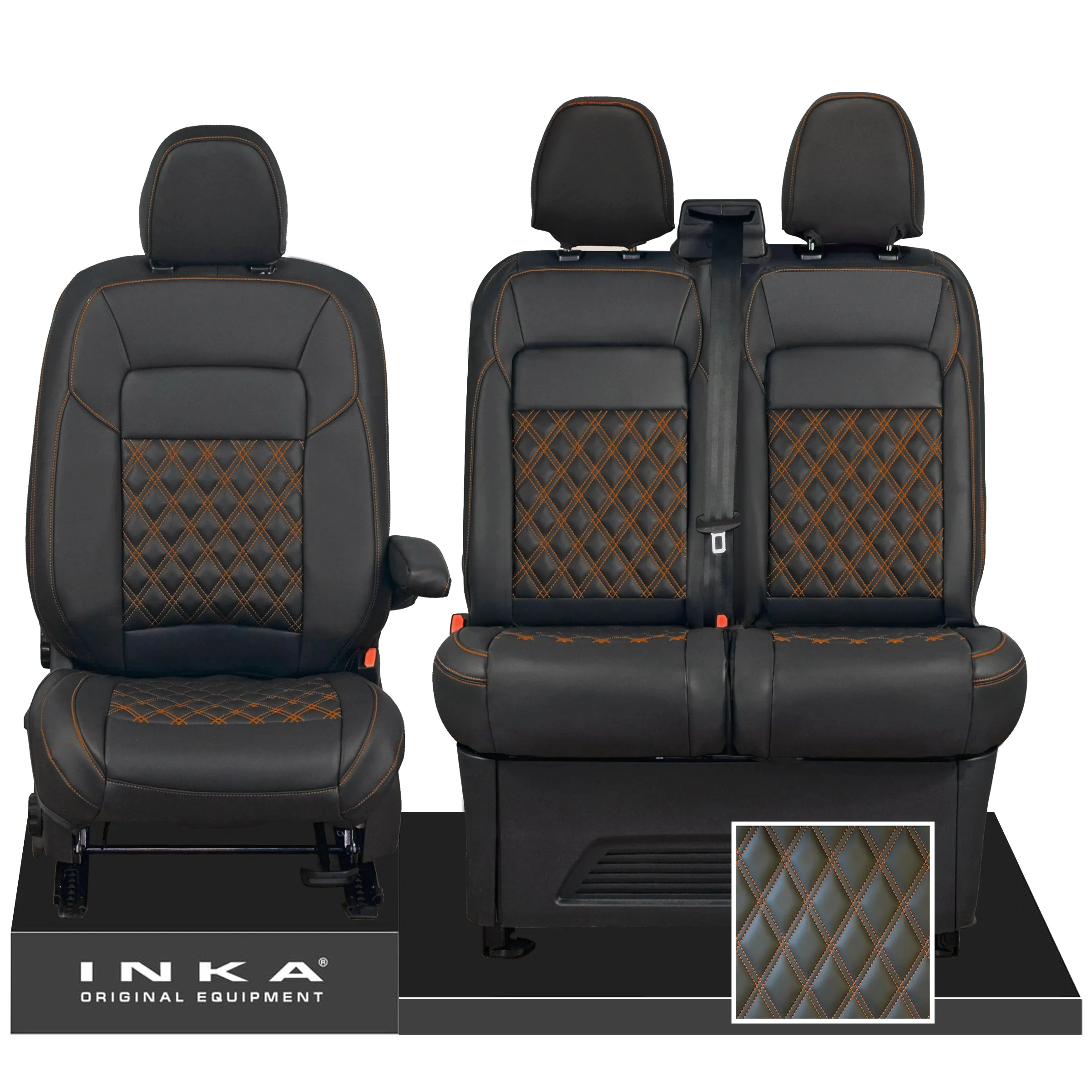 All New Ford Transit Custom Front 1 2 INKA Bentley Leatherette Tailored Seat Covers Black MY-2024 (Choice of 7 Colours)