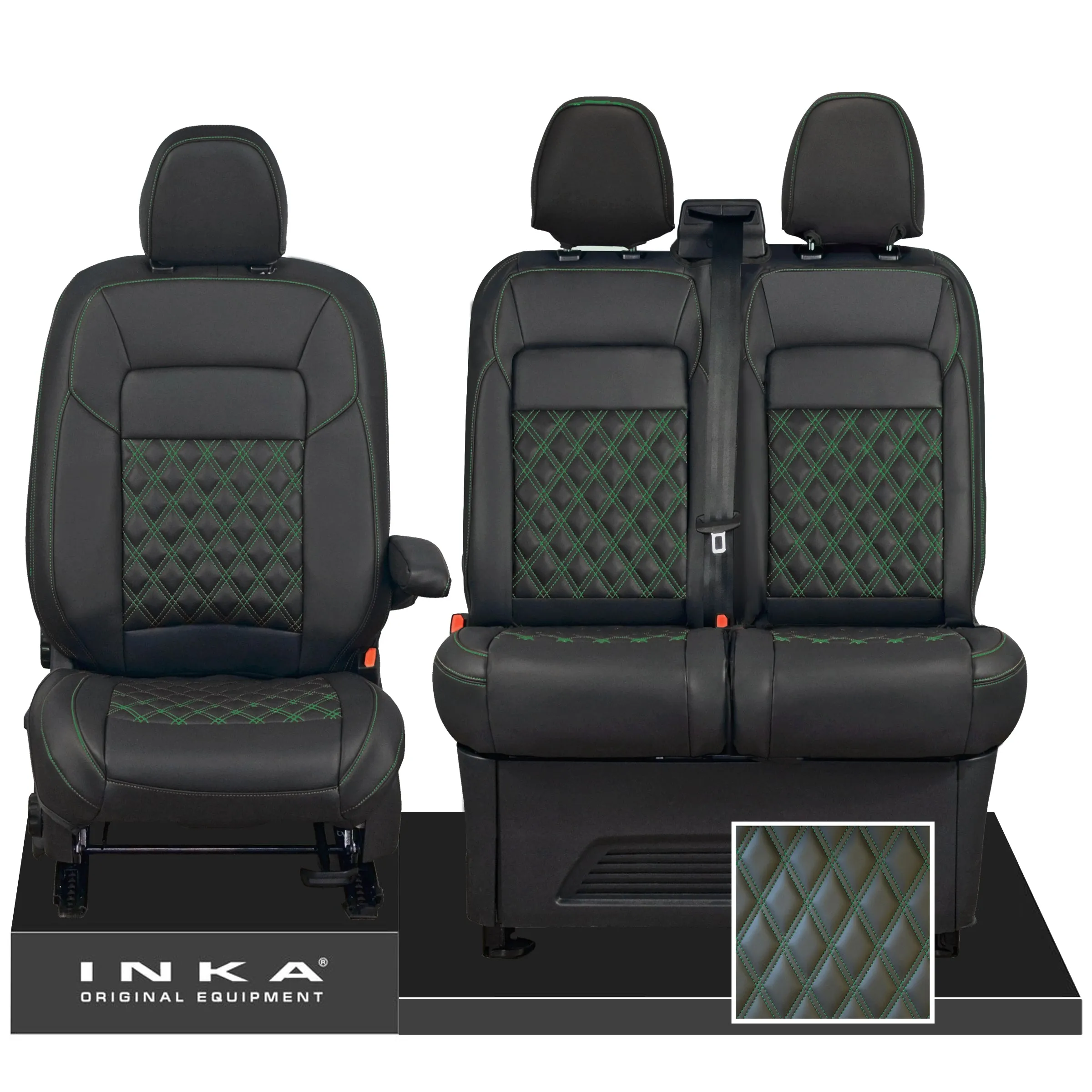 All New Ford Transit Custom Front 1 2 INKA Bentley Leatherette Tailored Seat Covers Black MY-2024 (Choice of 7 Colours)