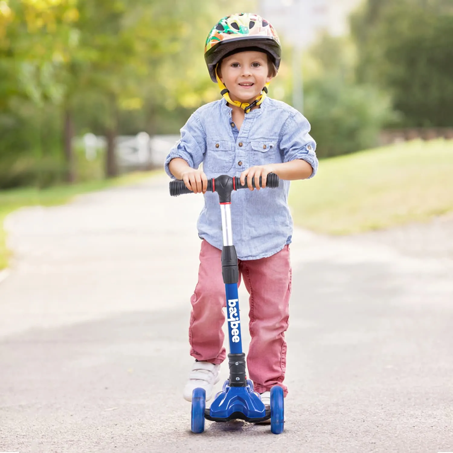 Baybee Flash Scooter for Kids with Foldable & Height Adjustable Handle & Extra-Wide LED PU Wheels & Brake