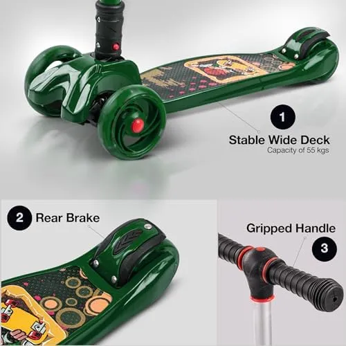 Baybee Flash Scooter for Kids with Foldable & Height Adjustable Handle & Extra-Wide LED PU Wheels & Brake