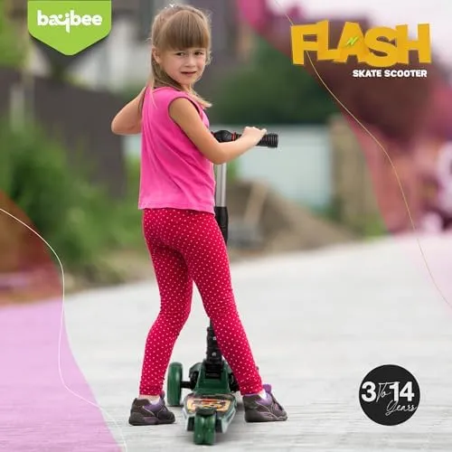 Baybee Flash Scooter for Kids with Foldable & Height Adjustable Handle & Extra-Wide LED PU Wheels & Brake