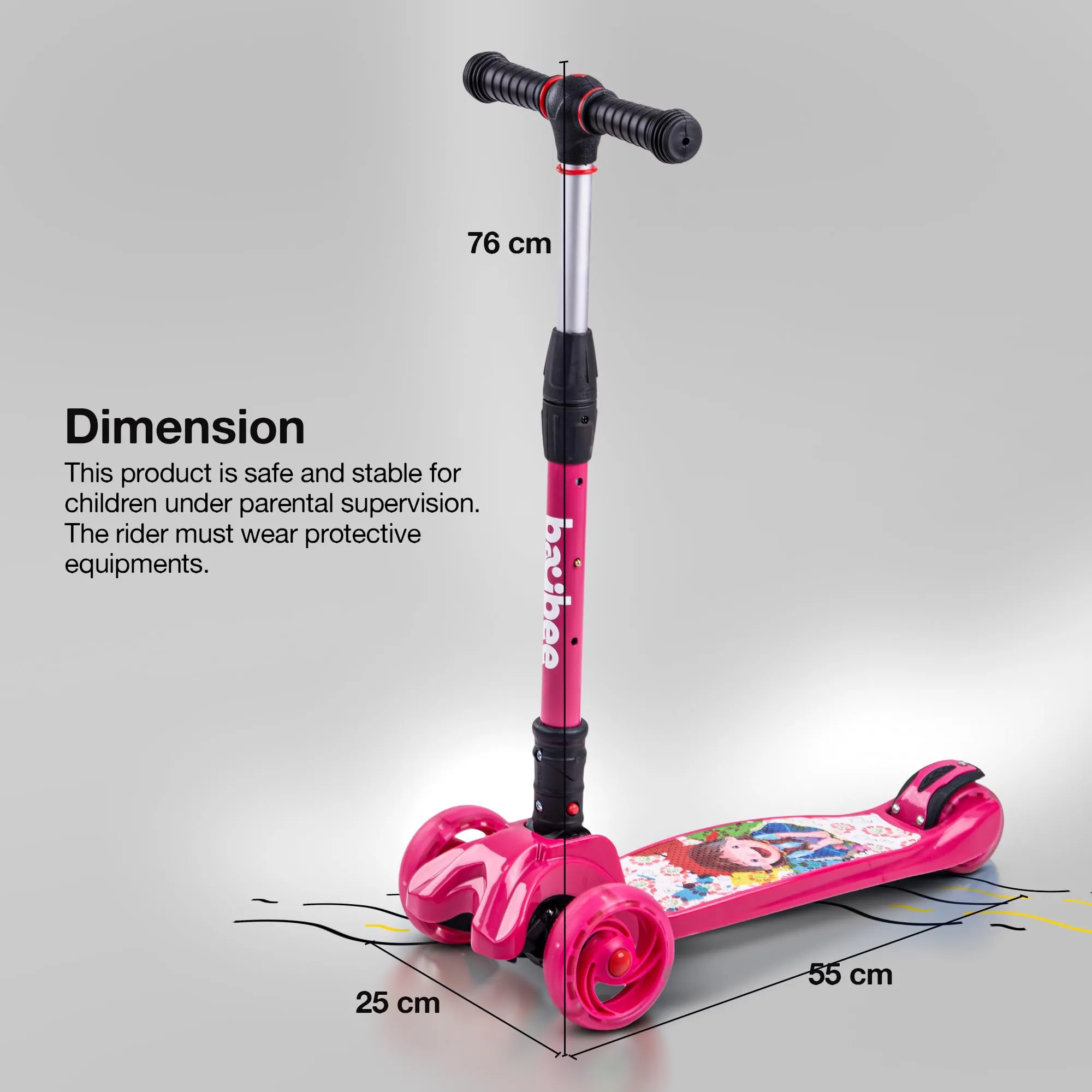 Baybee Flash Scooter for Kids with Foldable & Height Adjustable Handle & Extra-Wide LED PU Wheels & Brake