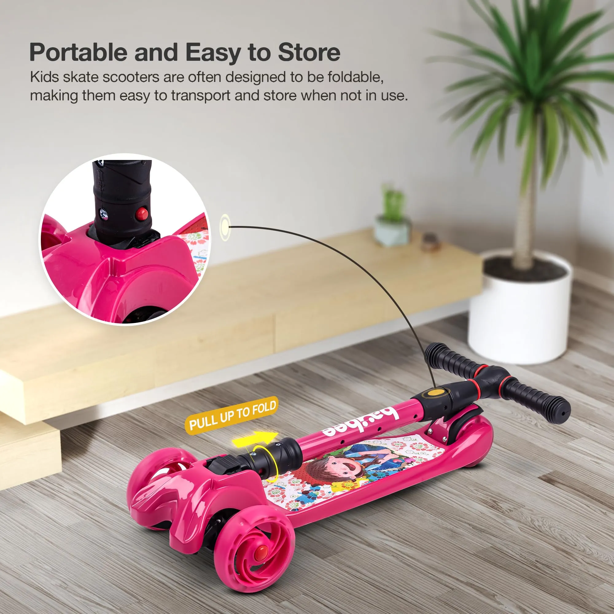 Baybee Flash Scooter for Kids with Foldable & Height Adjustable Handle & Extra-Wide LED PU Wheels & Brake