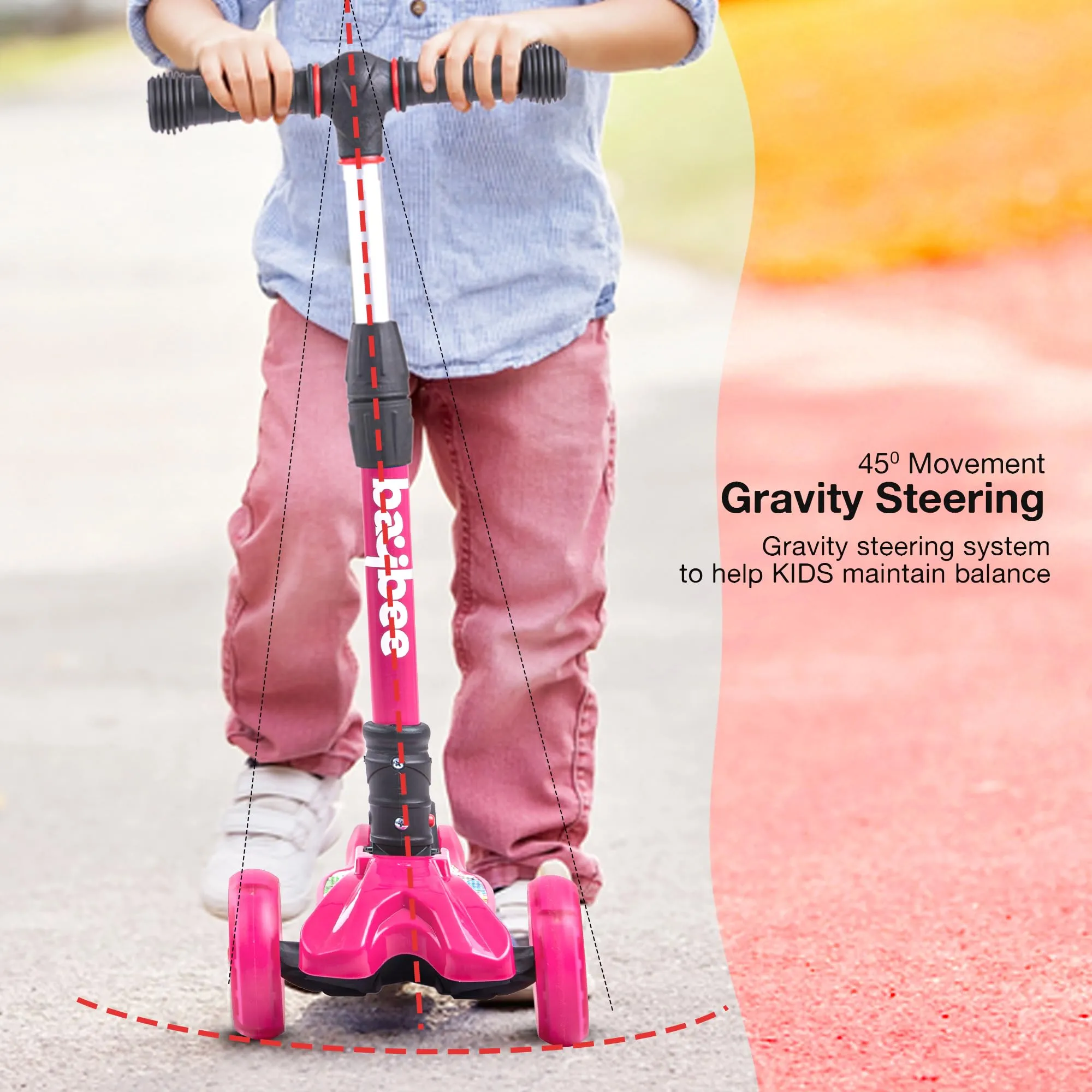 Baybee Flash Scooter for Kids with Foldable & Height Adjustable Handle & Extra-Wide LED PU Wheels & Brake