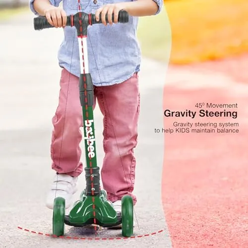 Baybee Flash Scooter for Kids with Foldable & Height Adjustable Handle & Extra-Wide LED PU Wheels & Brake