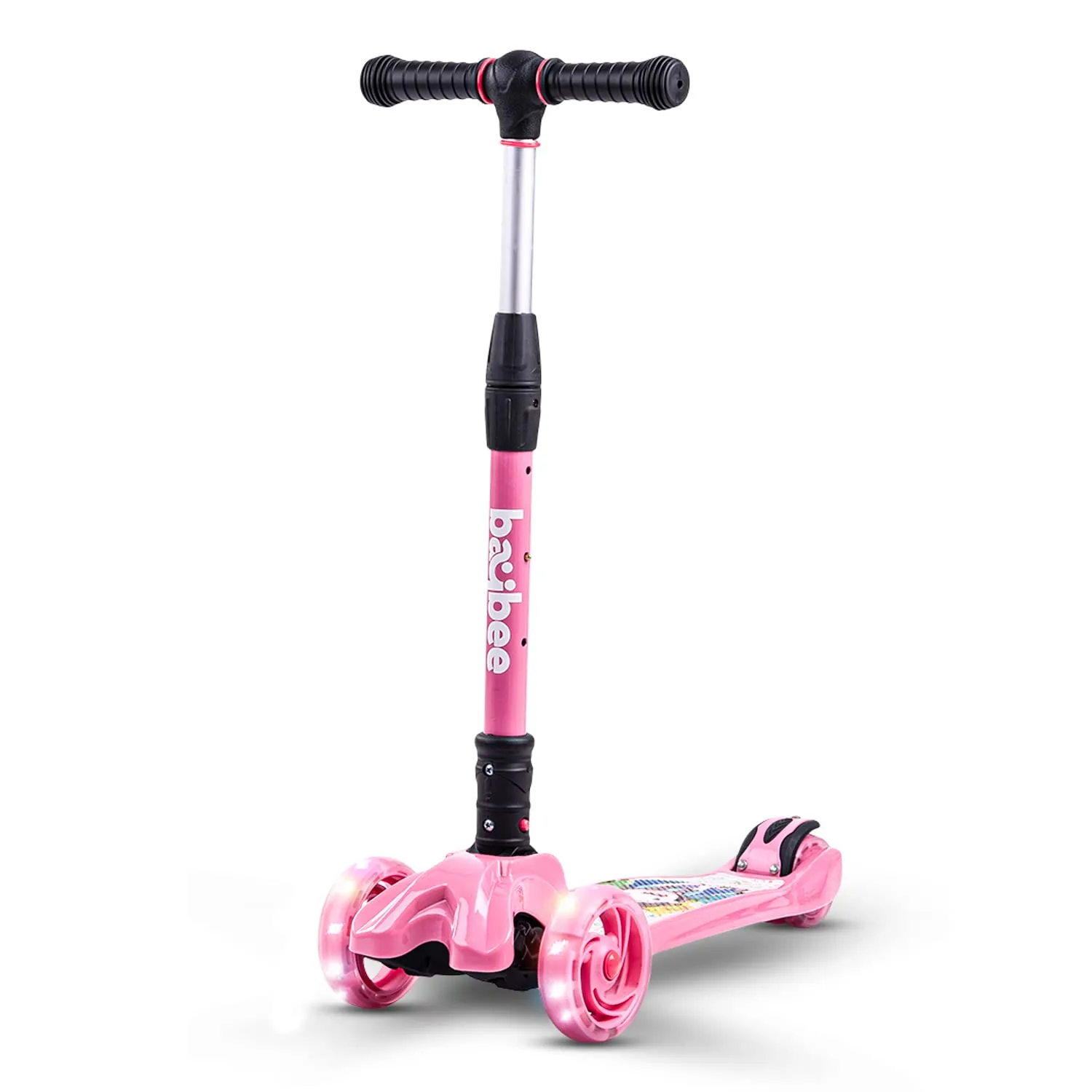 Baybee Flash Scooter for Kids with Foldable & Height Adjustable Handle & Extra-Wide LED PU Wheels & Brake