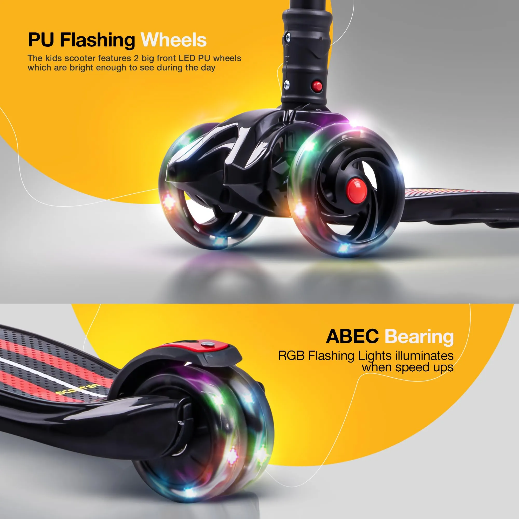 Baybee Flash Scooter for Kids with Foldable & Height Adjustable Handle & Extra-Wide LED PU Wheels & Brake