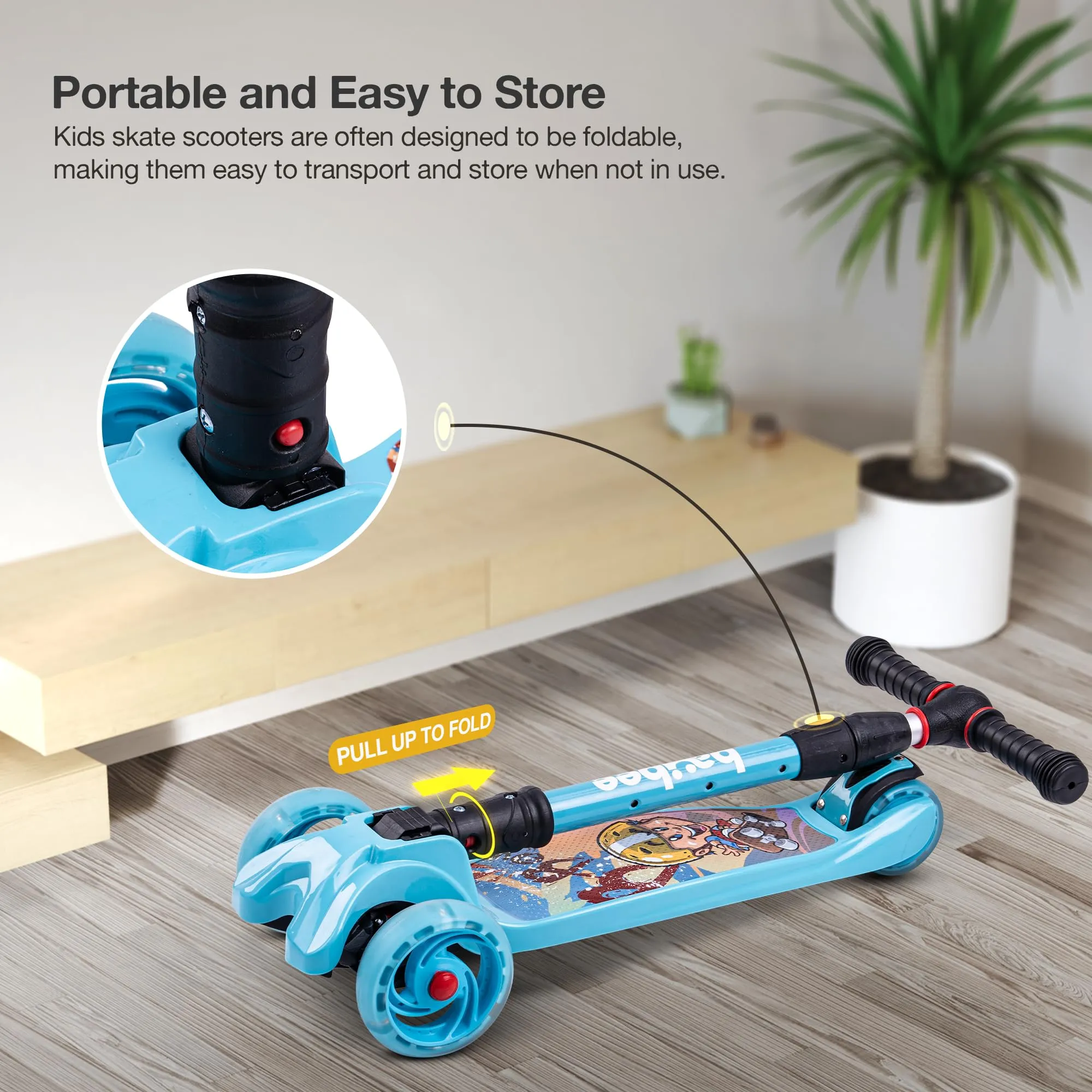 Baybee Flash Scooter for Kids with Foldable & Height Adjustable Handle & Extra-Wide LED PU Wheels & Brake