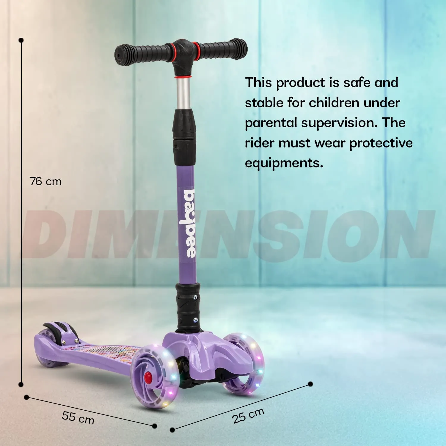 Baybee Flash Scooter for Kids with Foldable & Height Adjustable Handle & Extra-Wide LED PU Wheels & Brake