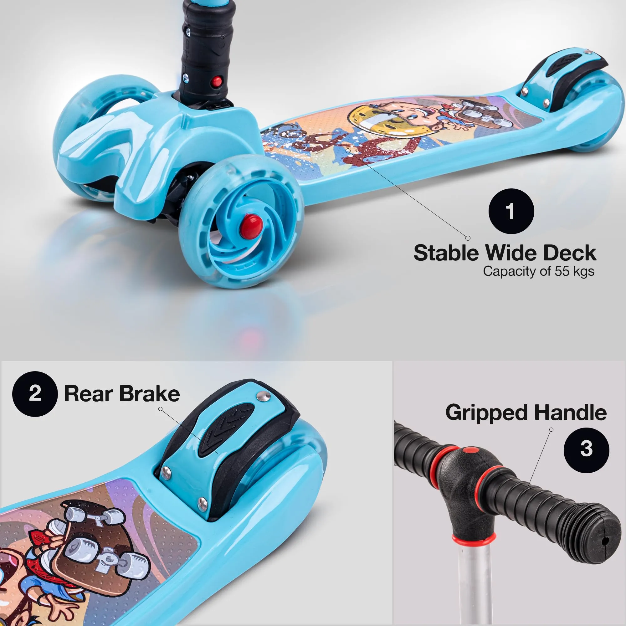 Baybee Flash Scooter for Kids with Foldable & Height Adjustable Handle & Extra-Wide LED PU Wheels & Brake