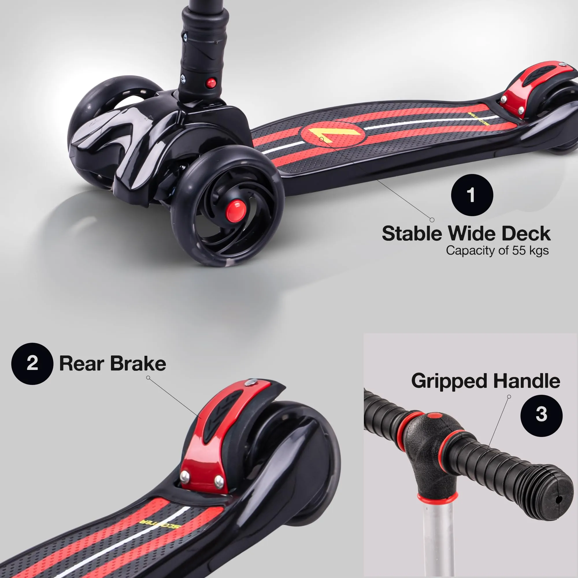 Baybee Flash Scooter for Kids with Foldable & Height Adjustable Handle & Extra-Wide LED PU Wheels & Brake