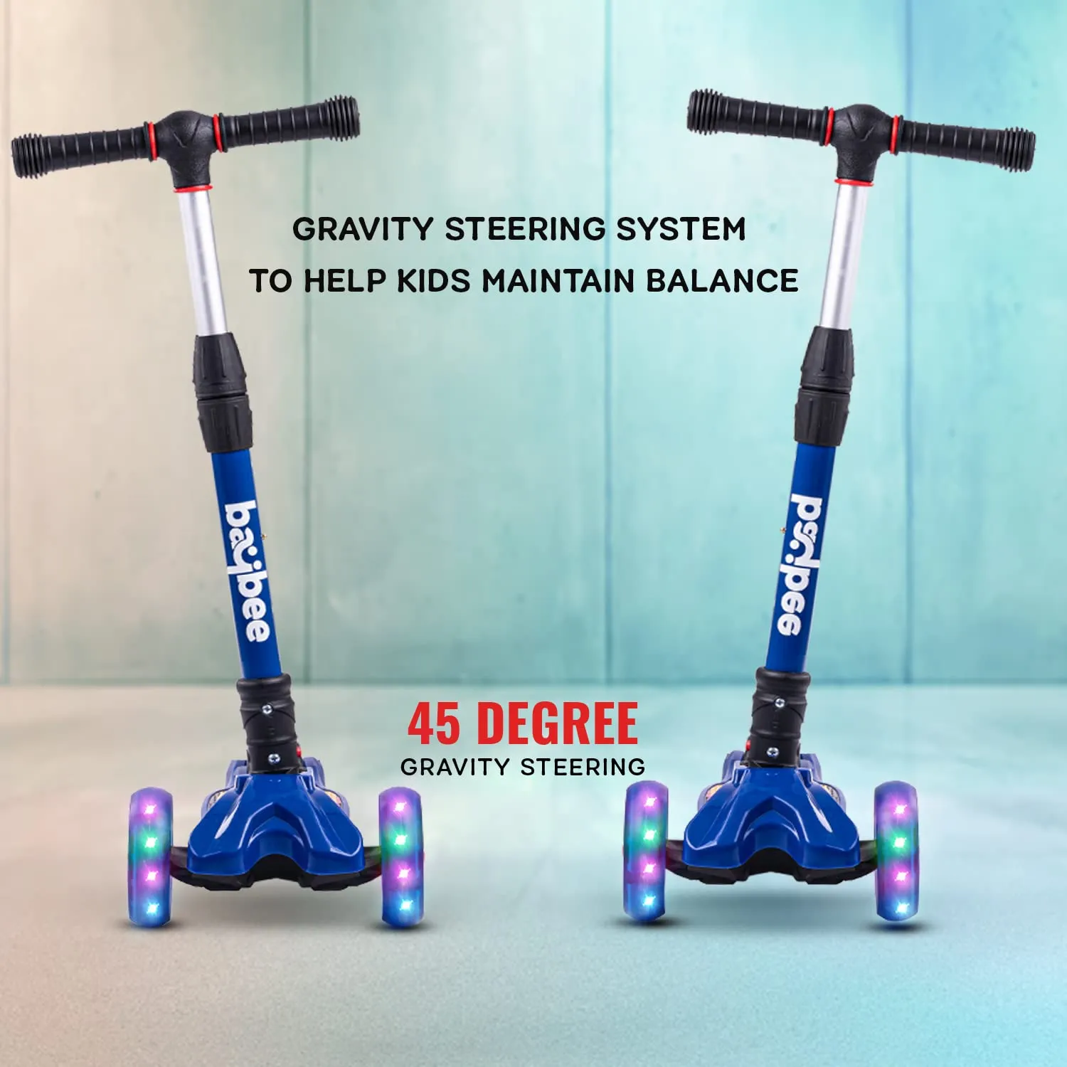 Baybee Flash Scooter for Kids with Foldable & Height Adjustable Handle & Extra-Wide LED PU Wheels & Brake
