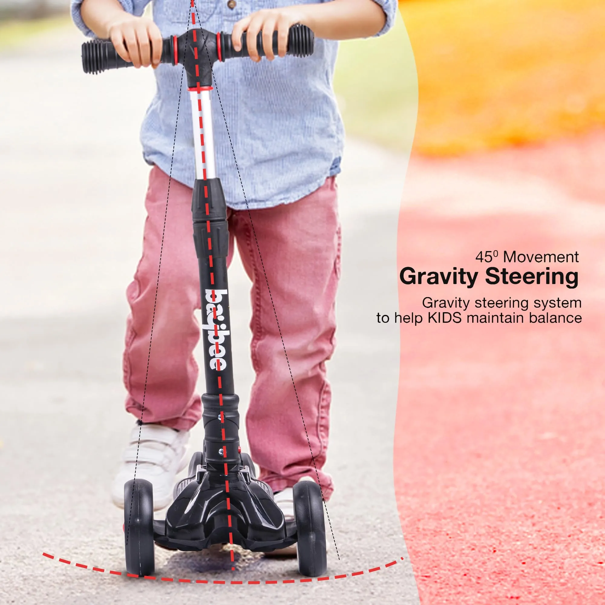 Baybee Flash Scooter for Kids with Foldable & Height Adjustable Handle & Extra-Wide LED PU Wheels & Brake