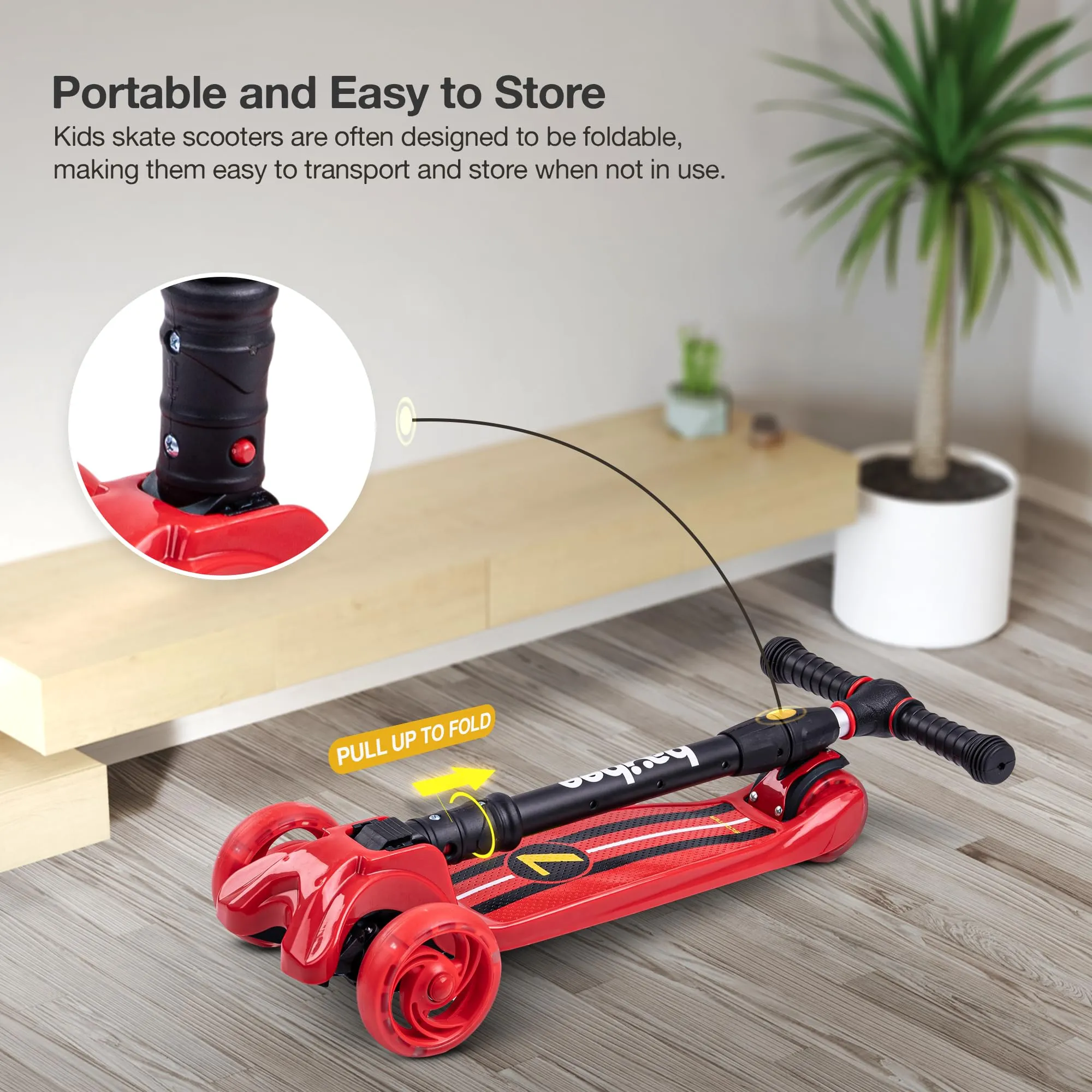 Baybee Flash Scooter for Kids with Foldable & Height Adjustable Handle & Extra-Wide LED PU Wheels & Brake