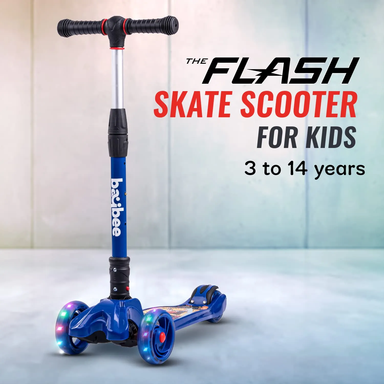 Baybee Flash Scooter for Kids with Foldable & Height Adjustable Handle & Extra-Wide LED PU Wheels & Brake