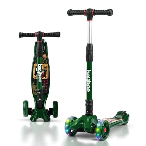 Baybee Flash Scooter for Kids with Foldable & Height Adjustable Handle & Extra-Wide LED PU Wheels & Brake