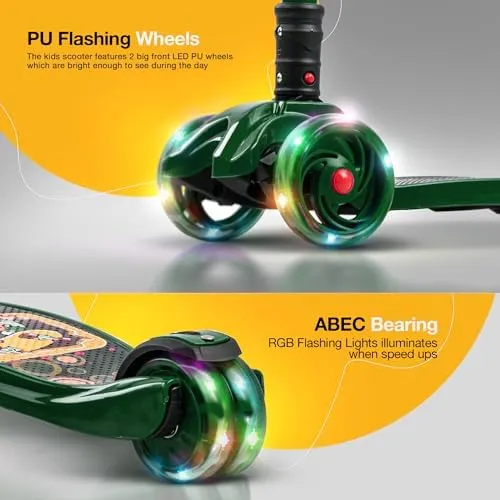 Baybee Flash Scooter for Kids with Foldable & Height Adjustable Handle & Extra-Wide LED PU Wheels & Brake