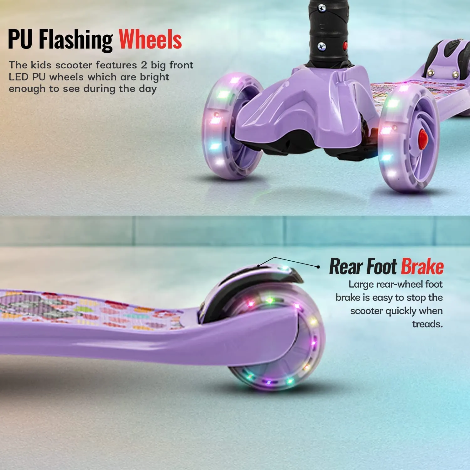 Baybee Flash Scooter for Kids with Foldable & Height Adjustable Handle & Extra-Wide LED PU Wheels & Brake