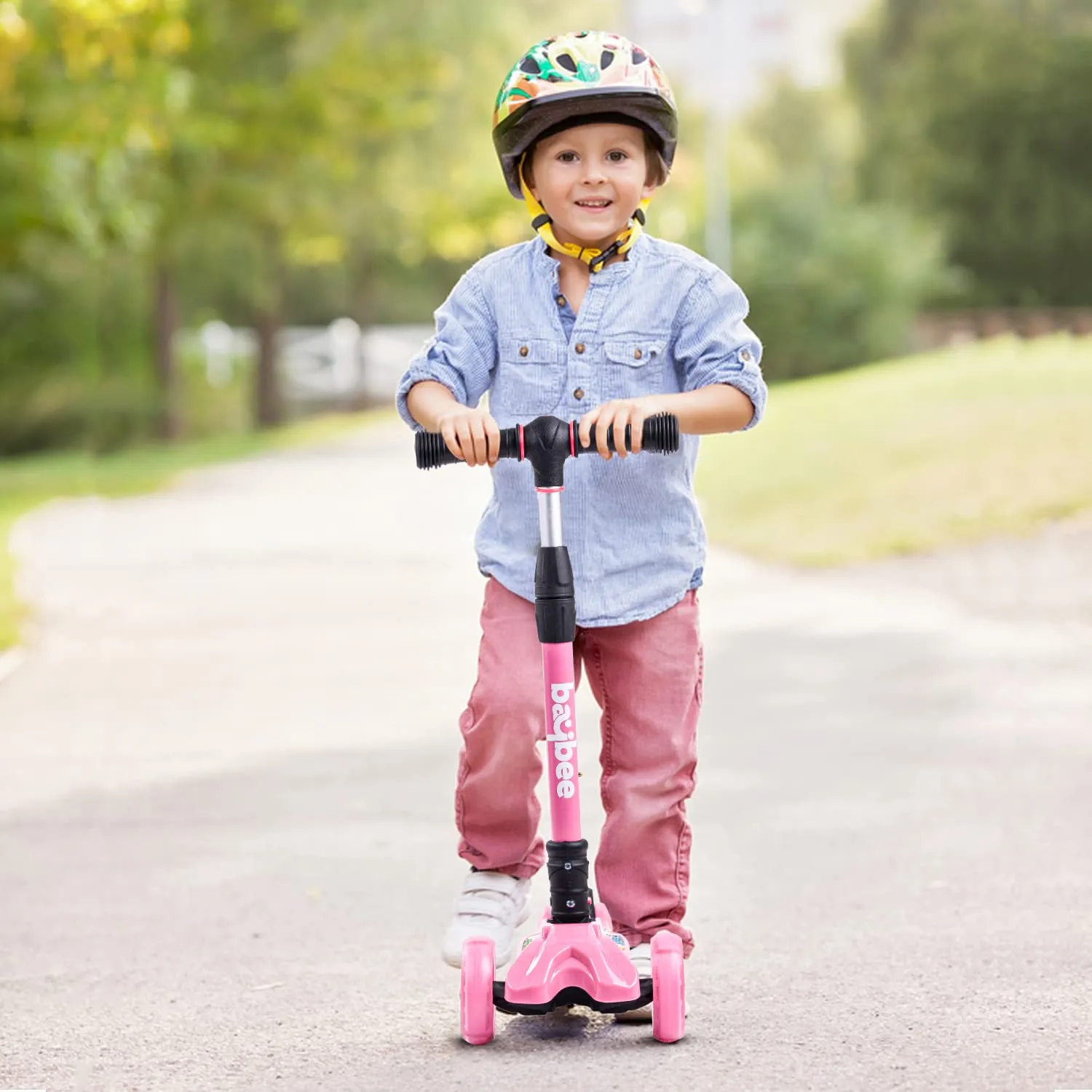 Baybee Flash Scooter for Kids with Foldable & Height Adjustable Handle & Extra-Wide LED PU Wheels & Brake