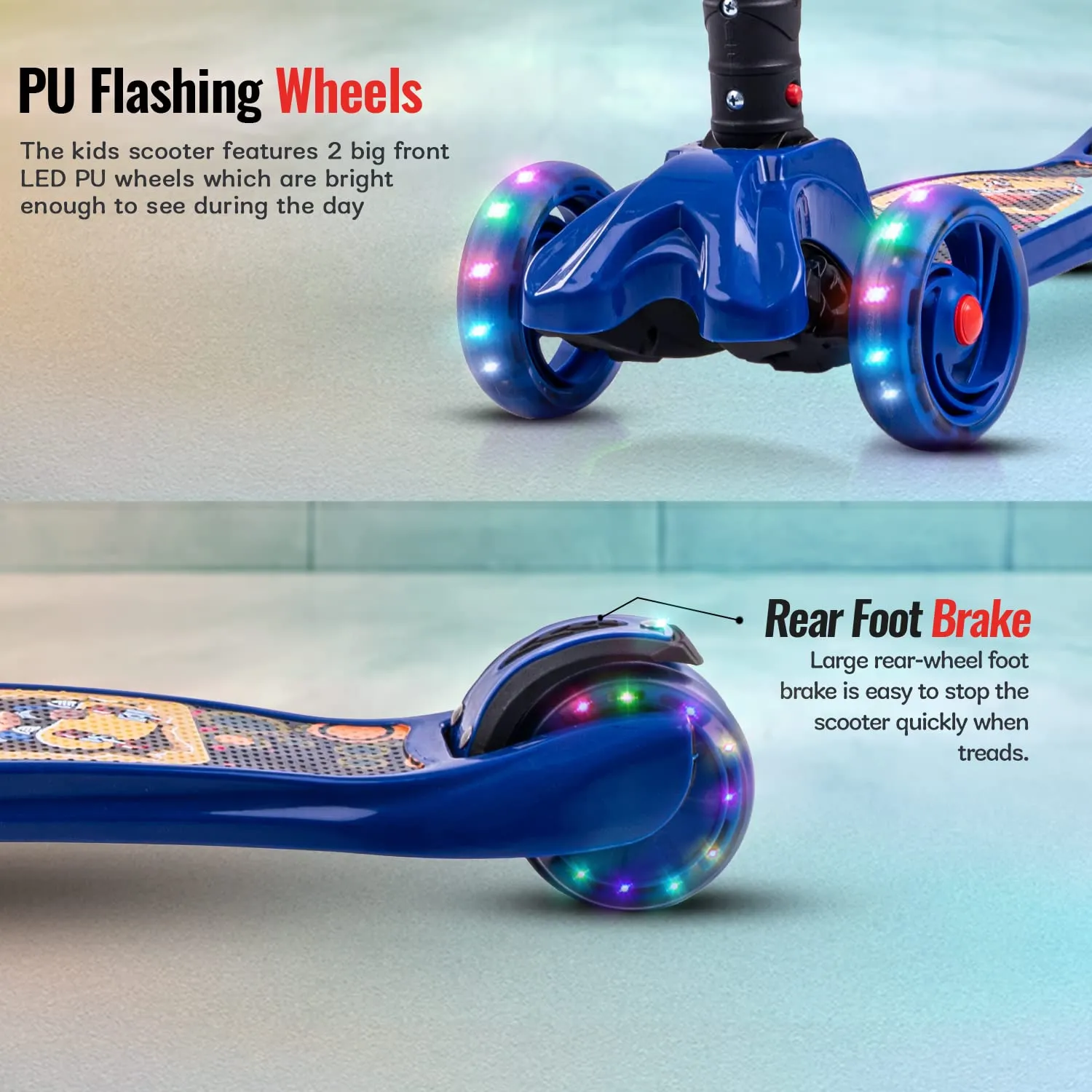 Baybee Flash Scooter for Kids with Foldable & Height Adjustable Handle & Extra-Wide LED PU Wheels & Brake
