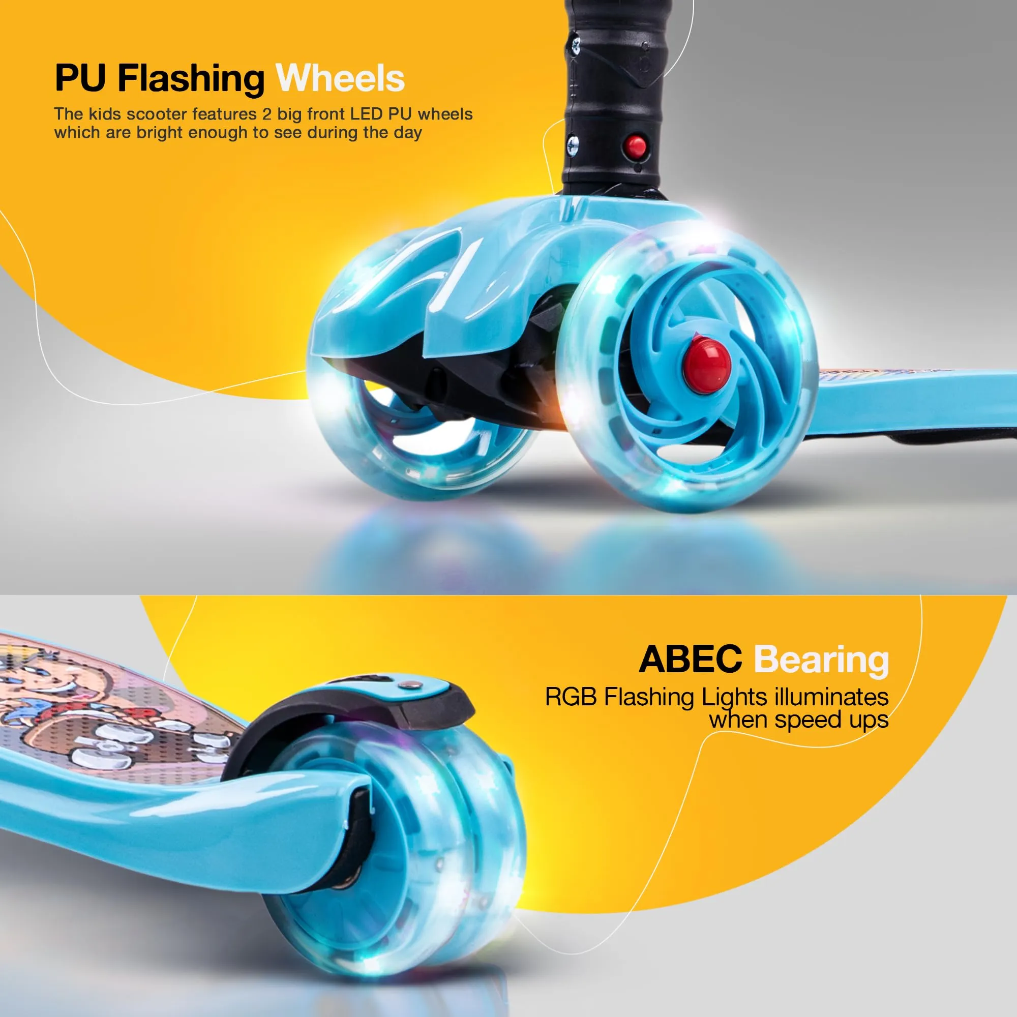 Baybee Flash Scooter for Kids with Foldable & Height Adjustable Handle & Extra-Wide LED PU Wheels & Brake