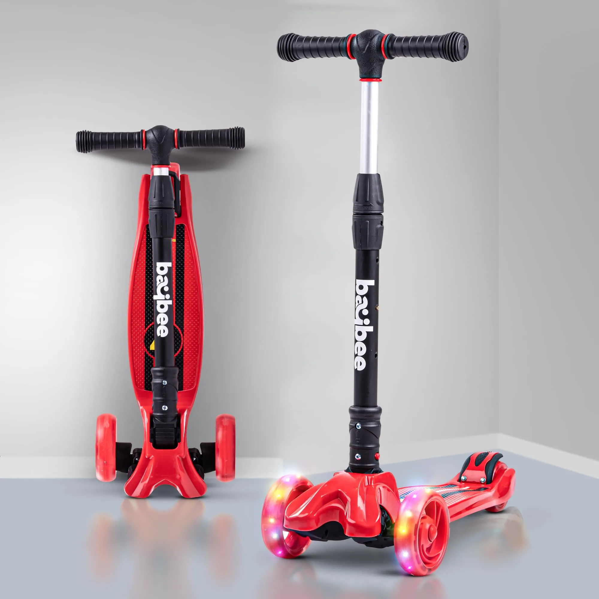 Baybee Flash Scooter for Kids with Foldable & Height Adjustable Handle & Extra-Wide LED PU Wheels & Brake