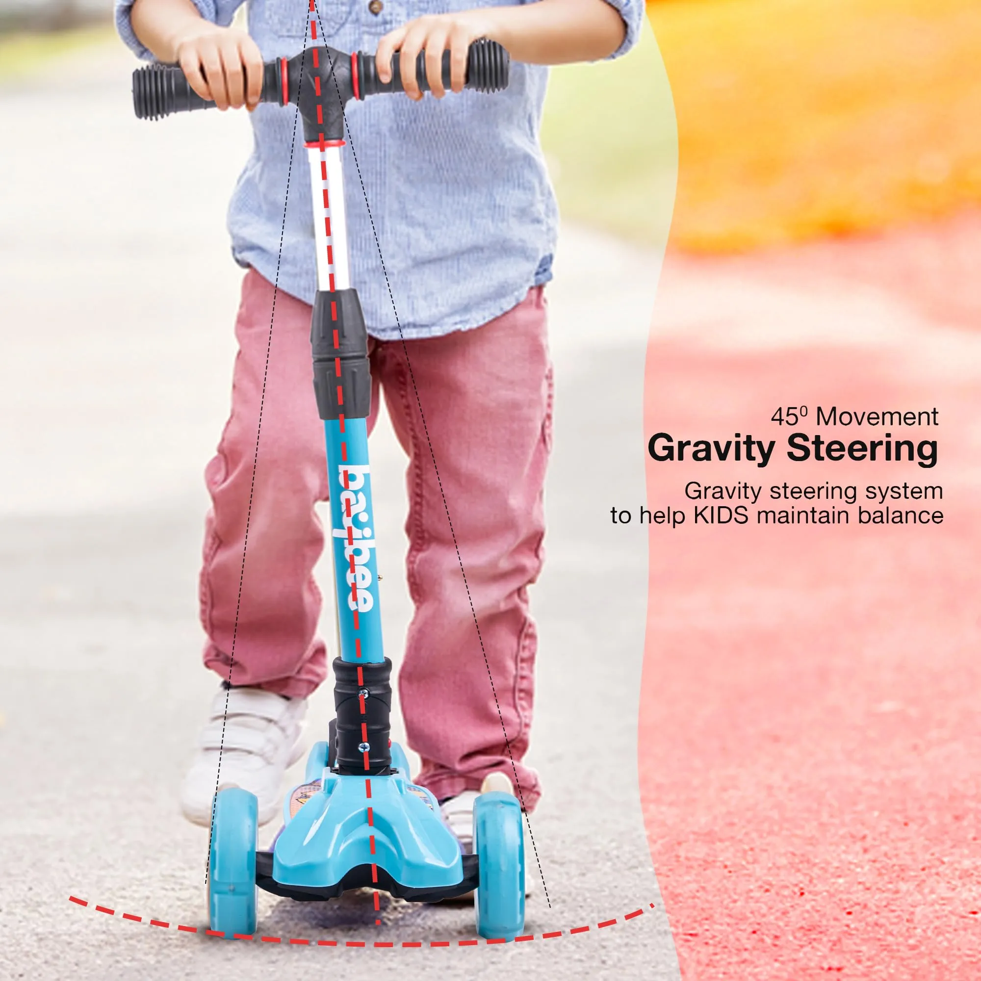 Baybee Flash Scooter for Kids with Foldable & Height Adjustable Handle & Extra-Wide LED PU Wheels & Brake