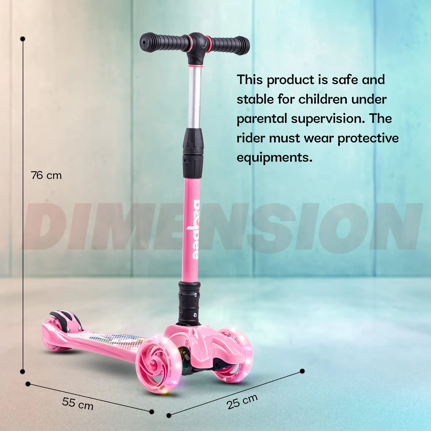 Baybee Flash Scooter for Kids with Foldable & Height Adjustable Handle & Extra-Wide LED PU Wheels & Brake