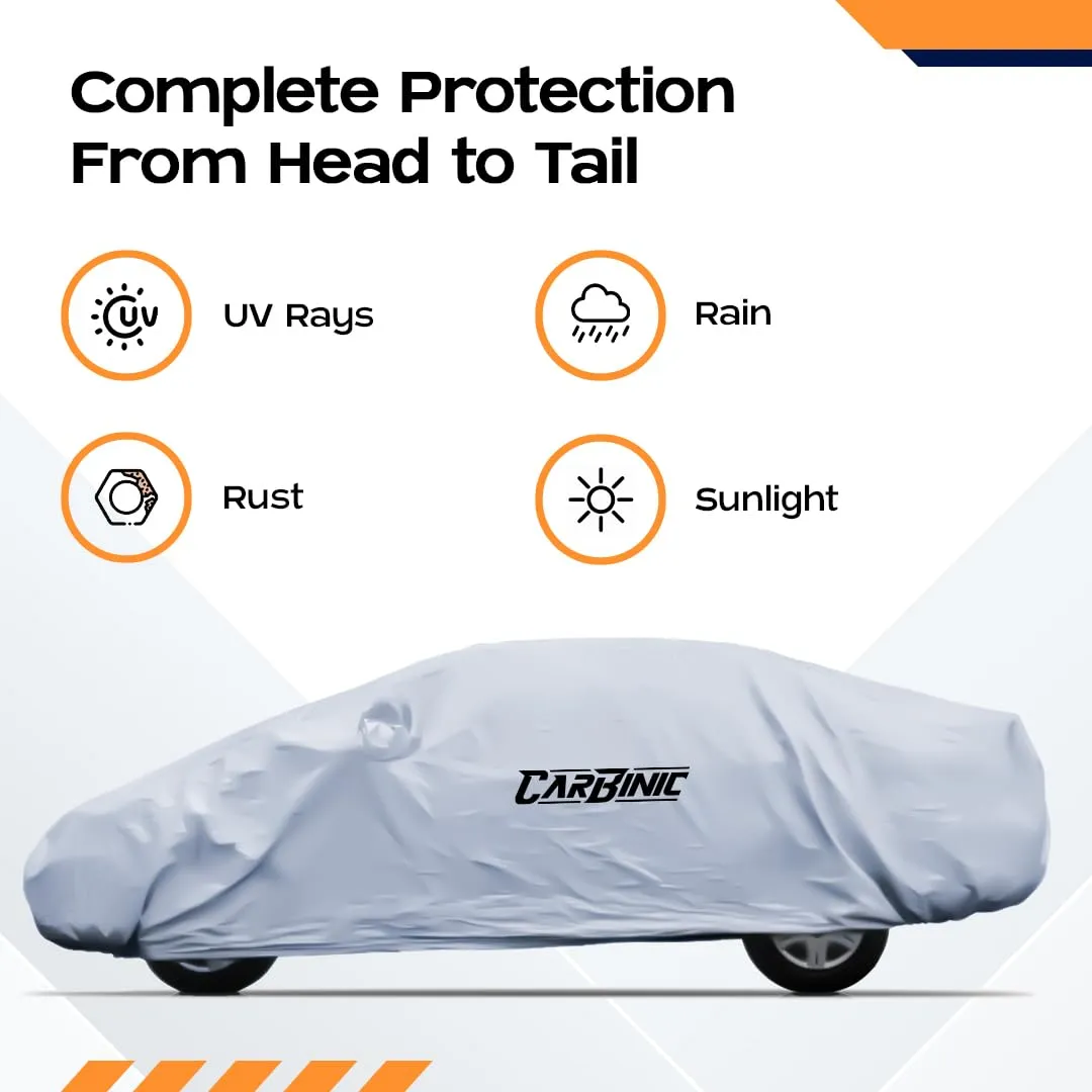 CARBINIC Car Body Cover for Maruti Brezza 2022 | Water Resistant, UV Protection Car Cover | Scratchproof Body Shield | Dustproof All-Weather Cover | Mirror Pocket & Antenna | Car Accessories, Silver