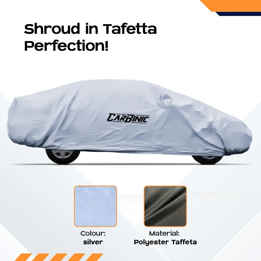 CARBINIC Car Body Cover for Maruti Brezza 2022 | Water Resistant, UV Protection Car Cover | Scratchproof Body Shield | Dustproof All-Weather Cover | Mirror Pocket & Antenna | Car Accessories, Silver