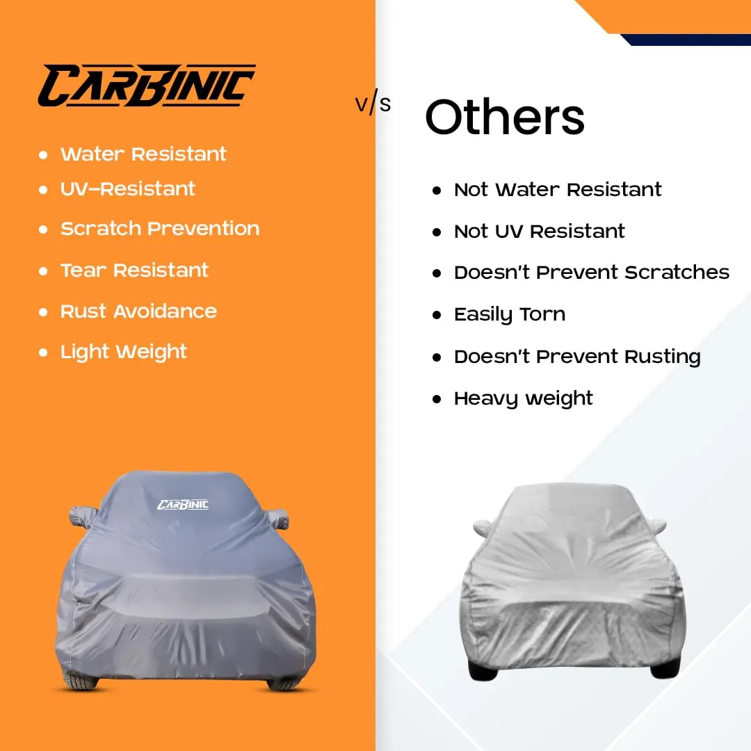 CARBINIC Car Body Cover for Maruti Ertiga 2022 | Water Resistant, UV Protection Car Cover | Scratchproof Body Shield | Dustproof All-Weather Cover | Mirror Pocket & Antenna | Car Accessories, Grey