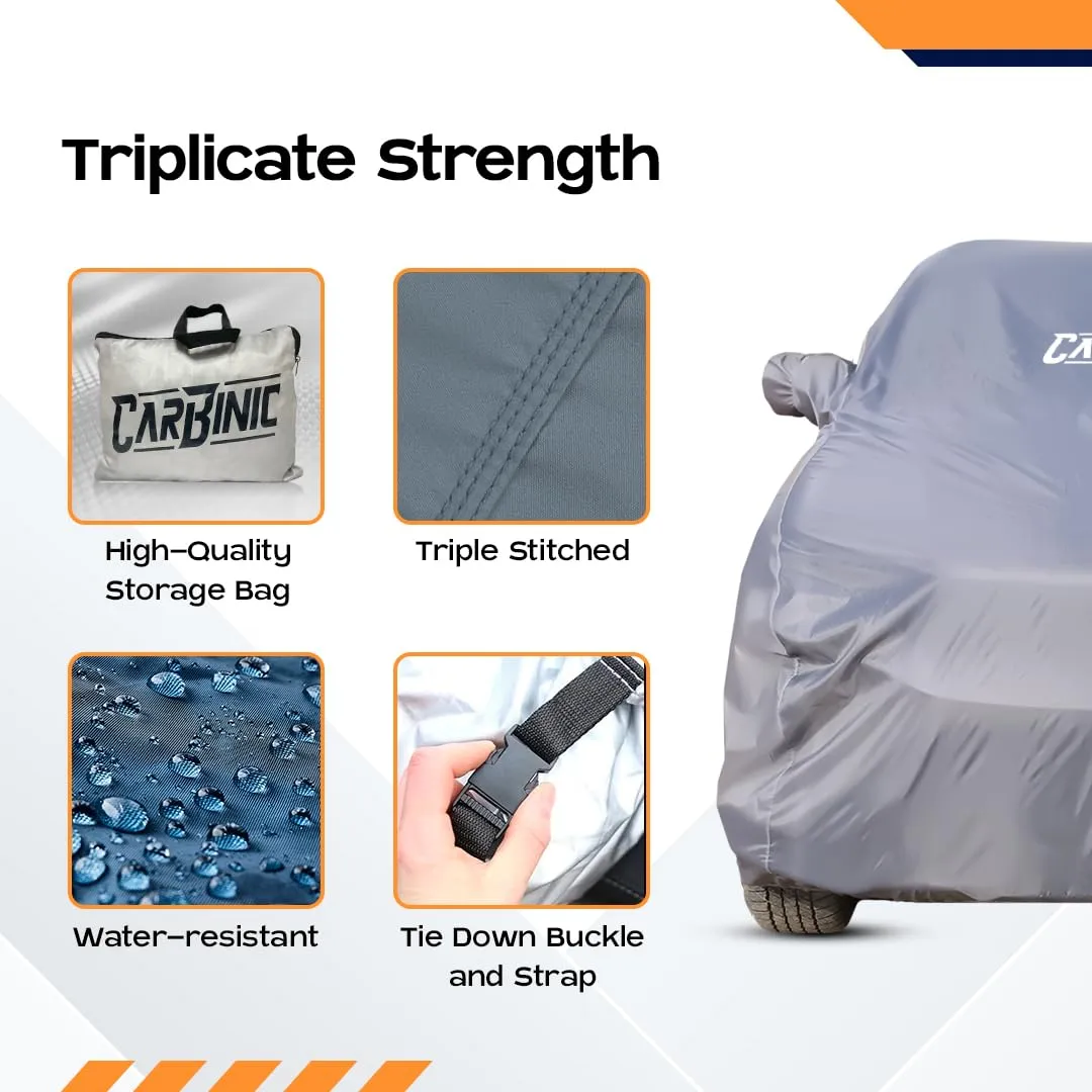 CARBINIC Car Body Cover for Maruti Ertiga 2022 | Water Resistant, UV Protection Car Cover | Scratchproof Body Shield | Dustproof All-Weather Cover | Mirror Pocket & Antenna | Car Accessories, Grey