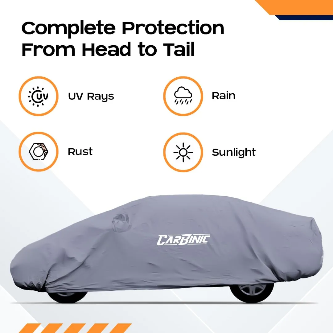 CARBINIC Car Body Cover for Maruti Ertiga 2022 | Water Resistant, UV Protection Car Cover | Scratchproof Body Shield | Dustproof All-Weather Cover | Mirror Pocket & Antenna | Car Accessories, Grey