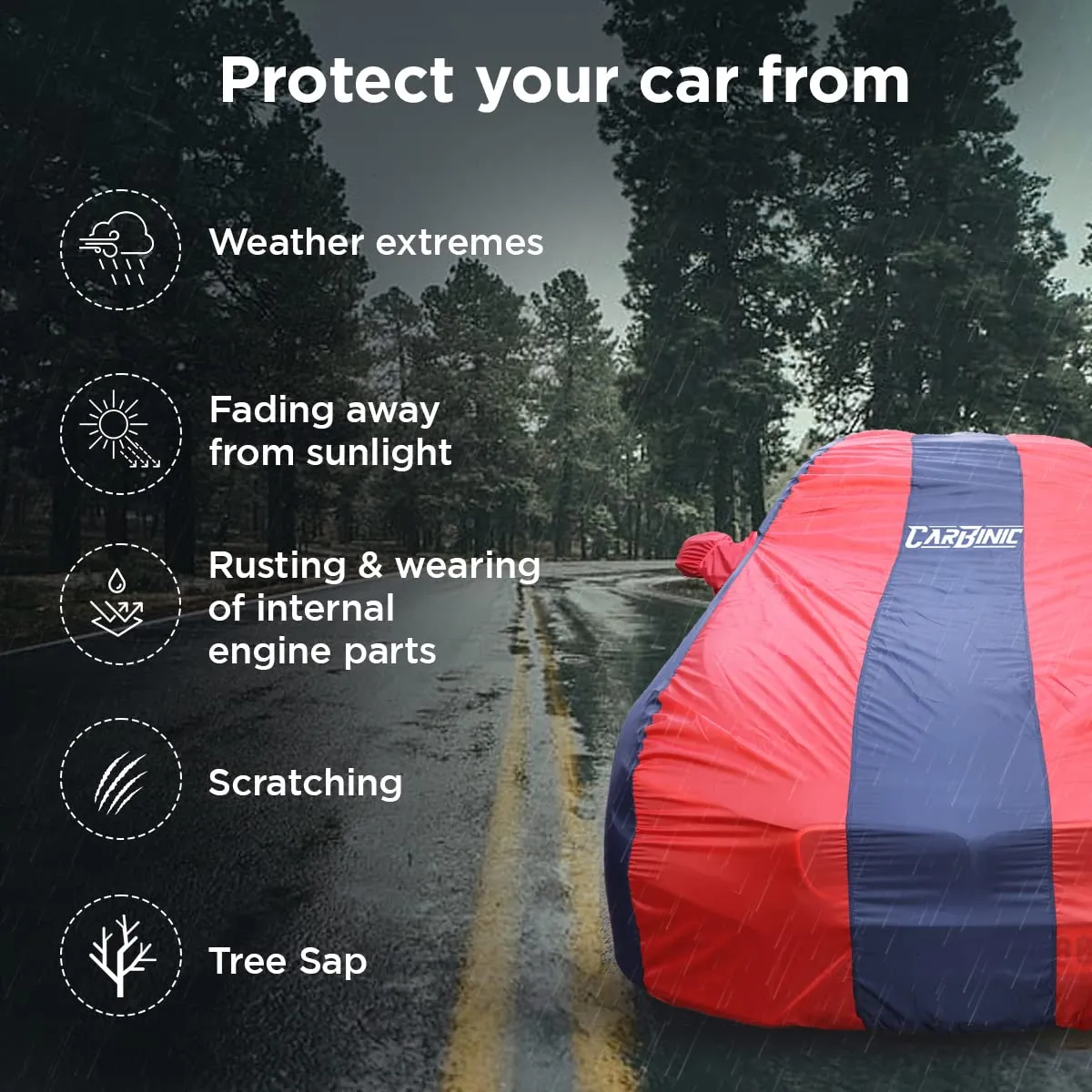 CARBINIC Car Body Cover for Skoda Slavia 2022 | Water Resistant, UV Protection Car Cover | Scratchproof Body Shield | Dustproof All-Weather Cover | Mirror Pocket & Antenna | Car Accessories, Blue Red
