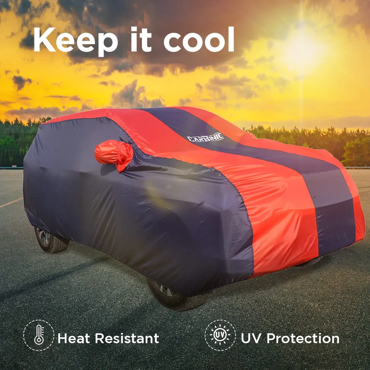CARBINIC Car Body Cover for Skoda Slavia 2022 | Water Resistant, UV Protection Car Cover | Scratchproof Body Shield | Dustproof All-Weather Cover | Mirror Pocket & Antenna | Car Accessories, Blue Red
