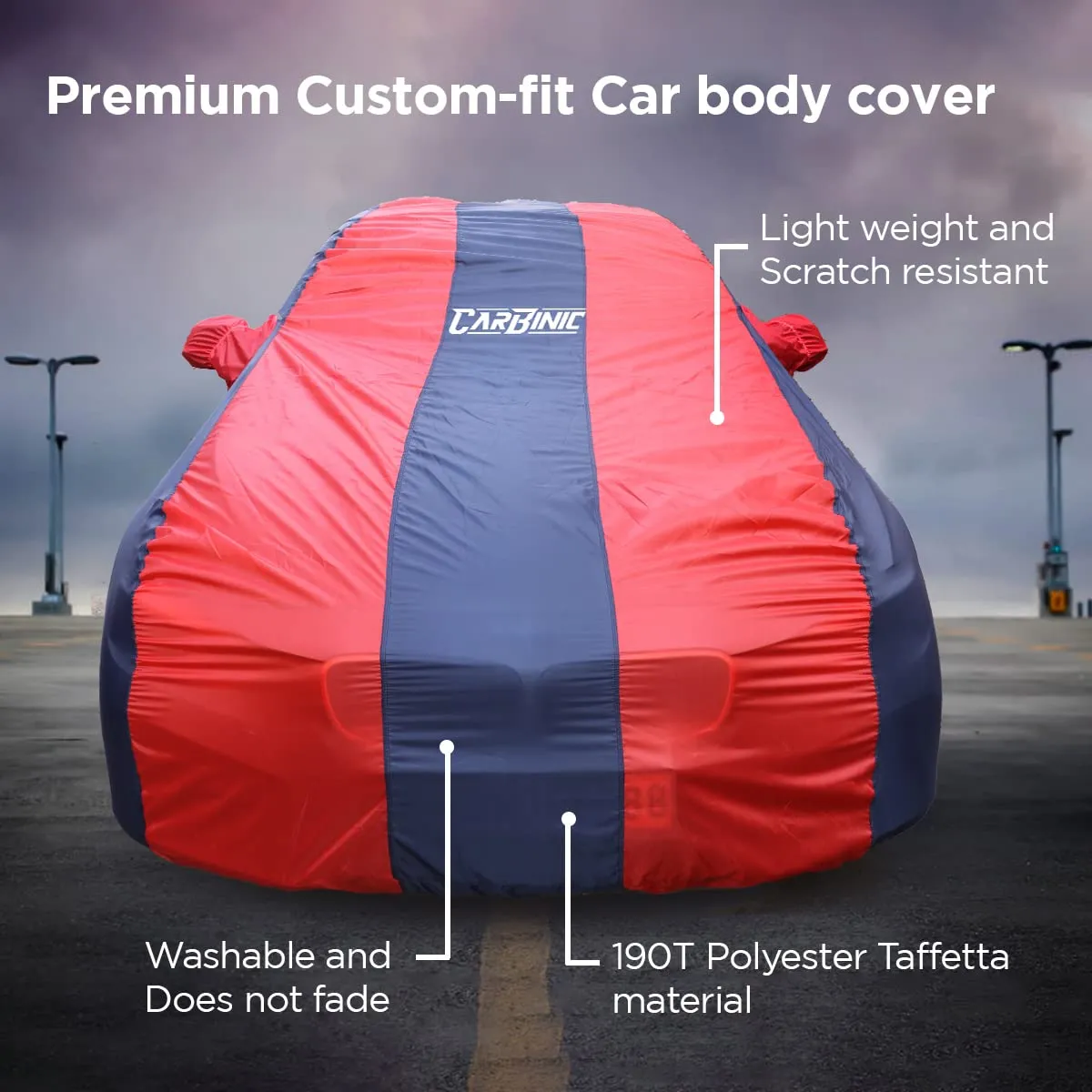 CARBINIC Car Body Cover for Skoda Slavia 2022 | Water Resistant, UV Protection Car Cover | Scratchproof Body Shield | Dustproof All-Weather Cover | Mirror Pocket & Antenna | Car Accessories, Blue Red