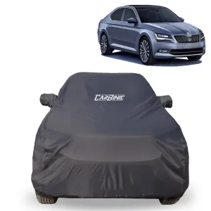 CARBINIC Car Body Cover for Skoda Superb 2017 | Water Resistant, UV Protection Car Cover | Scratchproof Body Shield | Dustproof All-Weather Cover | Mirror Pocket & Antenna | Car Accessories, Grey