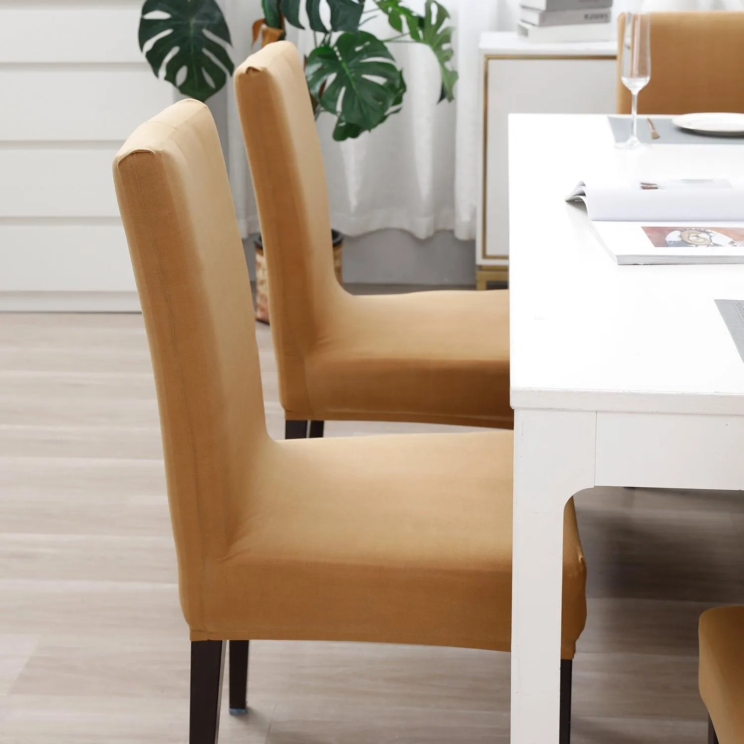 Elastic Stretchable Water Resistant Dining Chair Cover, Camel