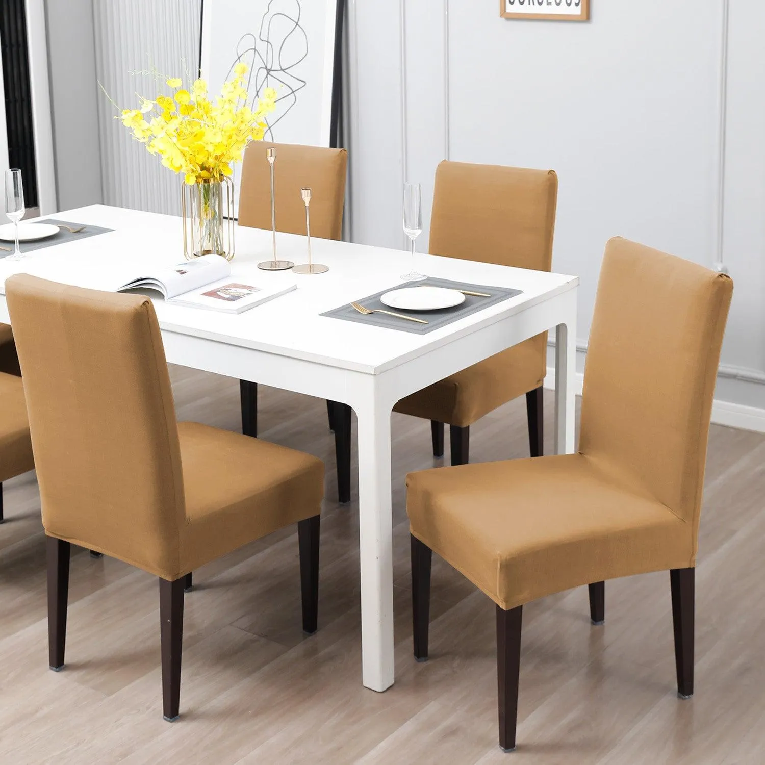 Elastic Stretchable Water Resistant Dining Chair Cover, Camel