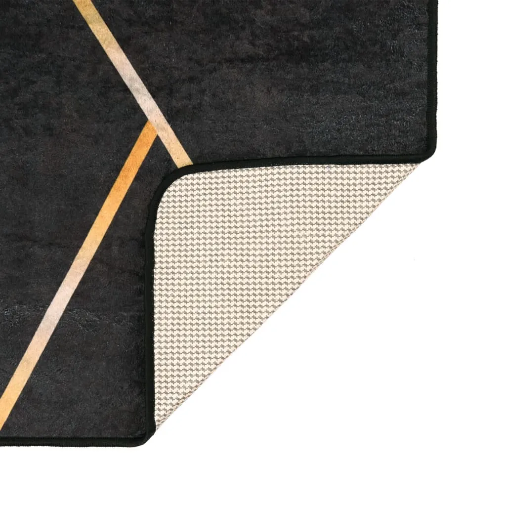 Elegant and Durable vidaXL Black and Gold Washable Rug – 190x300 cm, Anti-Slip Velvet, Machine Washable Area Rug