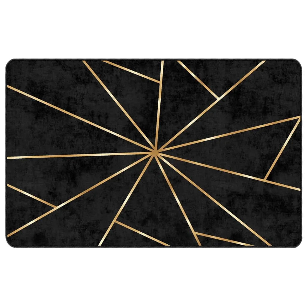 Elegant and Durable vidaXL Black and Gold Washable Rug – 190x300 cm, Anti-Slip Velvet, Machine Washable Area Rug