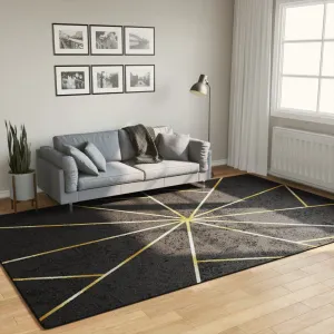 Elegant and Durable vidaXL Black and Gold Washable Rug – 190x300 cm, Anti-Slip Velvet, Machine Washable Area Rug