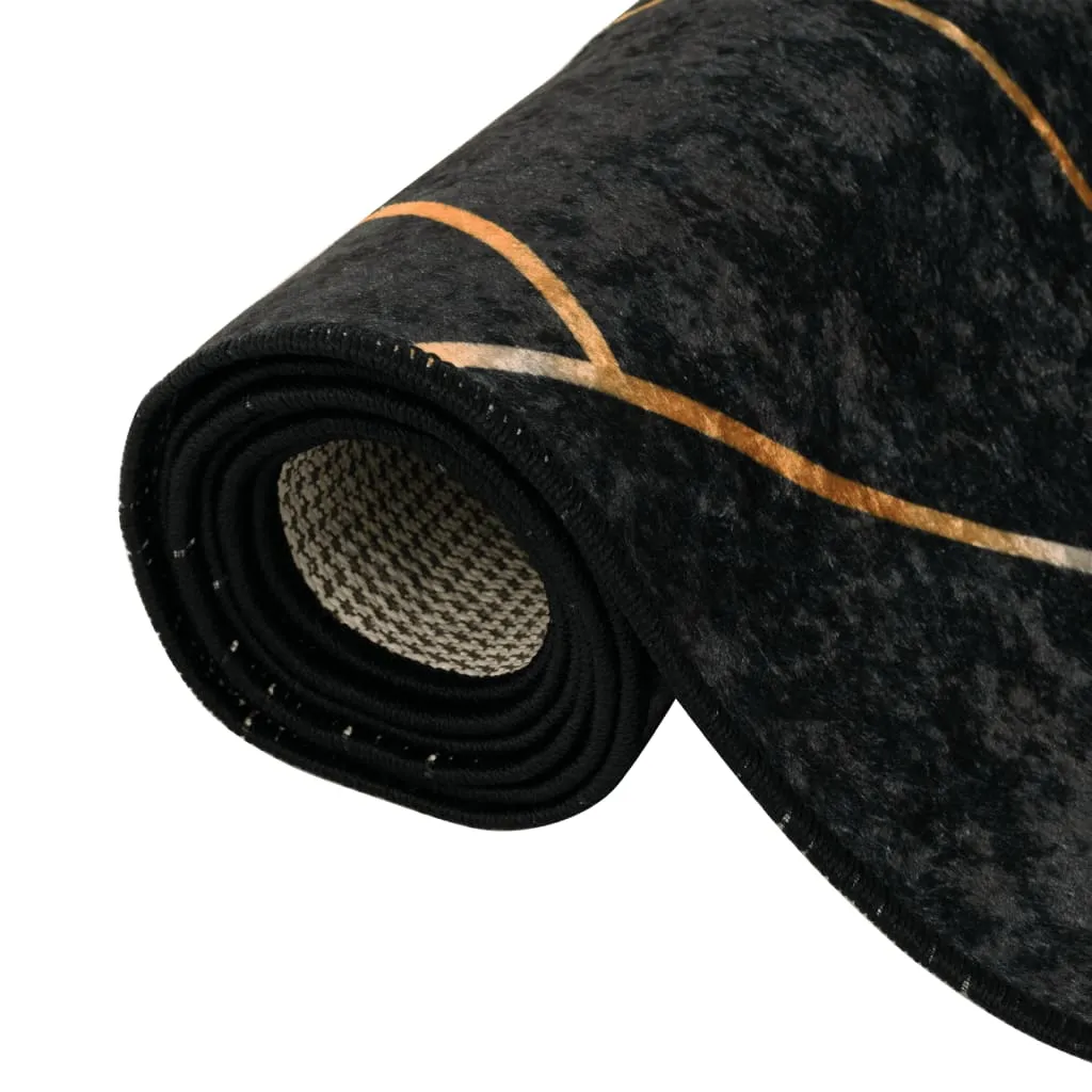 Elegant and Durable vidaXL Black and Gold Washable Rug – 190x300 cm, Anti-Slip Velvet, Machine Washable Area Rug