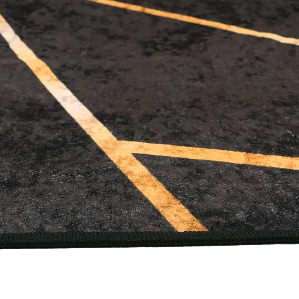 Elegant and Durable vidaXL Black and Gold Washable Rug – 190x300 cm, Anti-Slip Velvet, Machine Washable Area Rug