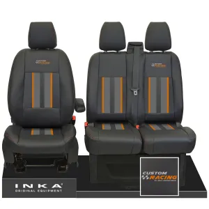 Ford Transit Custom Front 1 2 INKA Icon Striped Leatherette Tailored Seat Covers Black MY-12-23