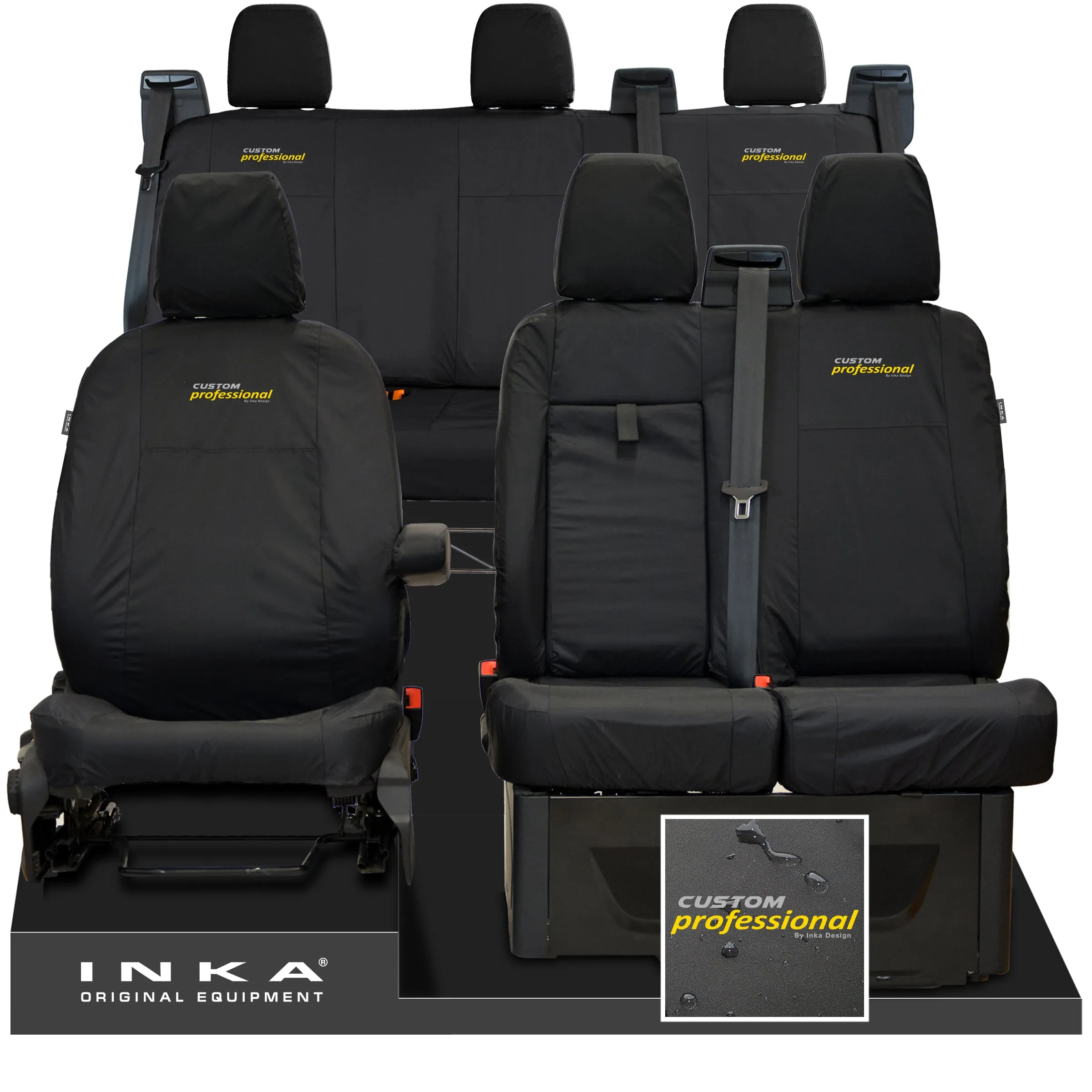 Ford Transit Custom INKA Front 1 2 & Rear Triple Tailored Waterproof Seat Covers Black MY-12-23 (Choice of 7 Colours)
